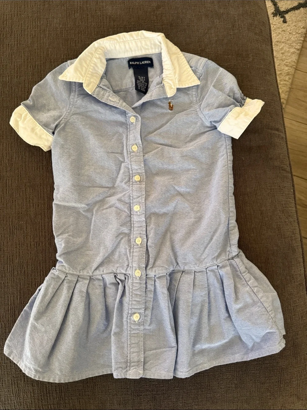 Ralph Lauren Girls' Blue Polo-Style Button Dress Bundle size 4T